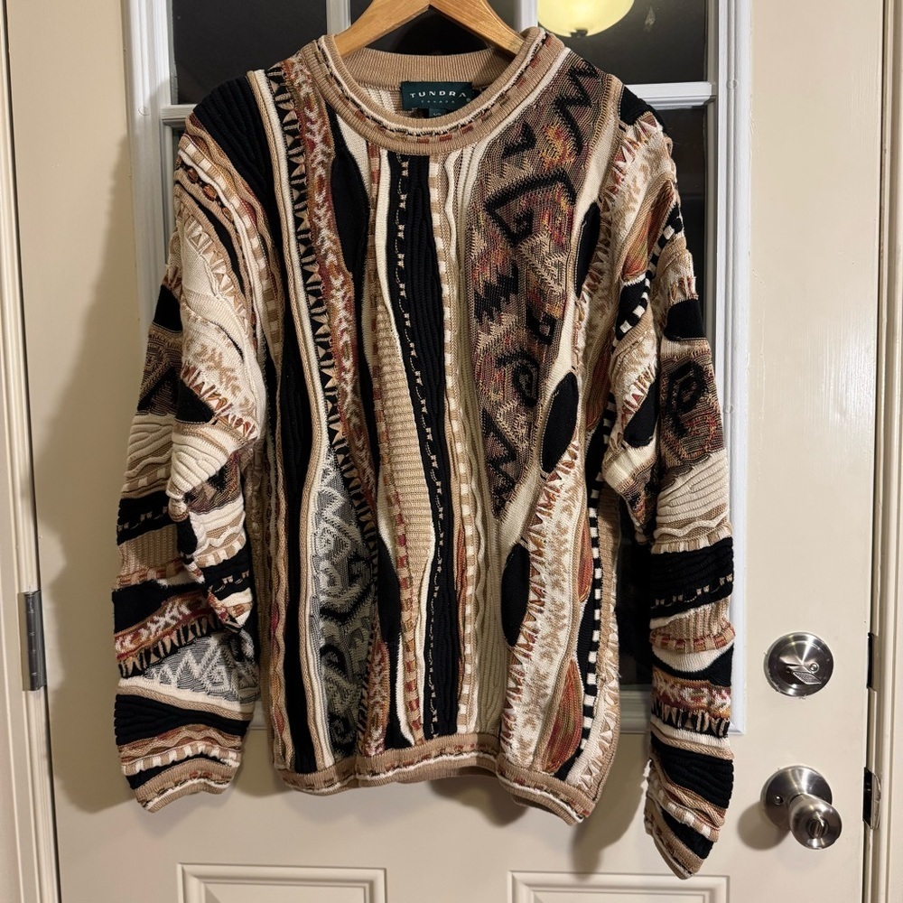Vtg Tundra Canada Multi Color Sweater Mens Size L Biggie Hip Hop Coogi Style